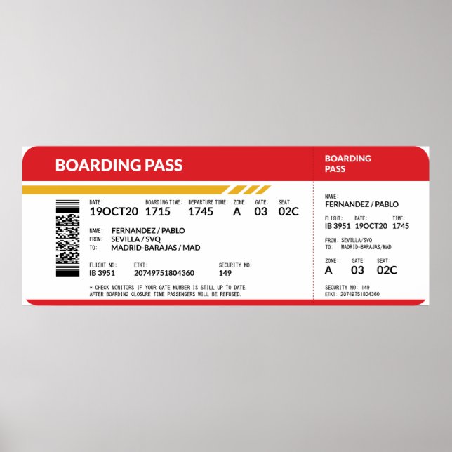 Boarding Pass - Red Poster (Front)