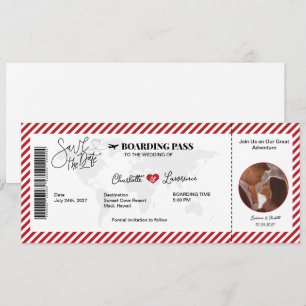Boarding Pass Romance Red Pattern Wedding Save The Date