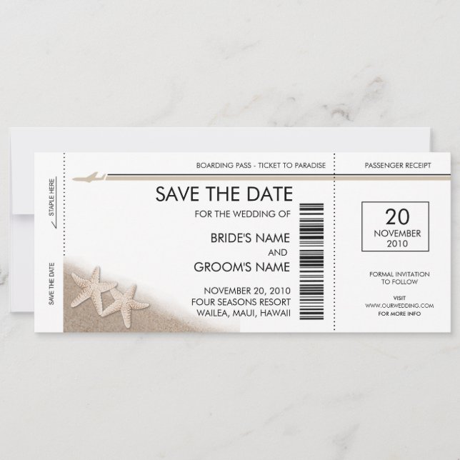 Boarding Pass Save the Date Invitations (Front)