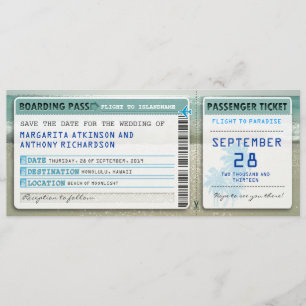 boarding pass save the date tickets with sea waves