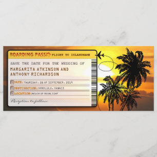 boarding pass save the date tickets with sunset