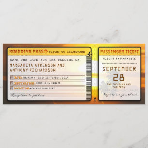 boarding pass save the date tickets with sunset