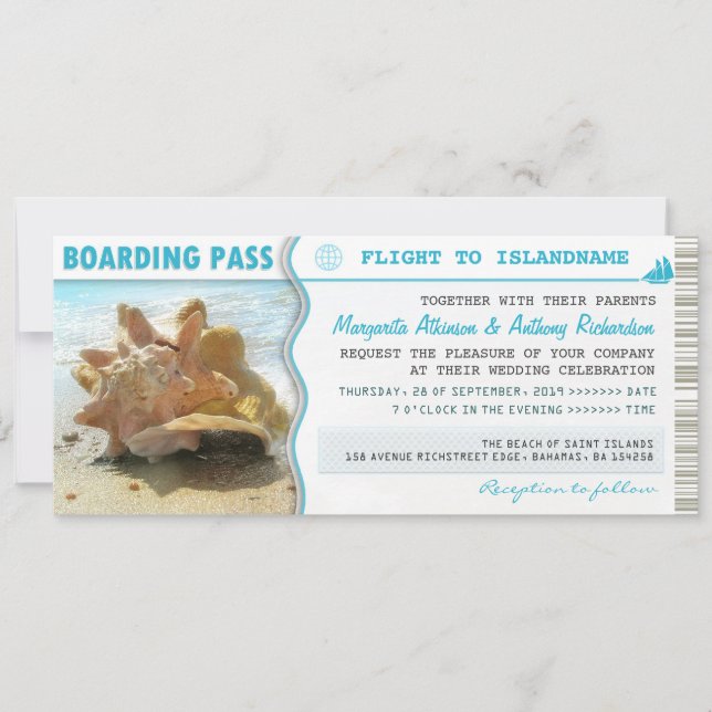 boarding pass ship boat ticket wedding invitations (Front)