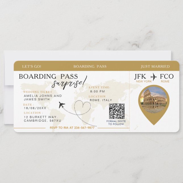 Boarding Pass Surprise Airline Ticket wedding   Invitation (Front)