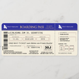 BOARDING PASS ticket invitation card (blue)