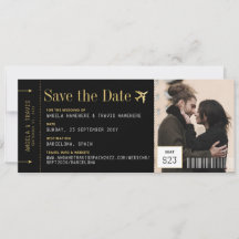 Boarding Pass Ticket Photo Wedding Save the Date