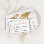 Boarding Pass Ticket Save the Date Gold Plane Card<br><div class="desc">Boarding Pass Save the Date Aeroplane Ticket Cards with an elegant minimalist modern design with a faux gold foil aeroplane with a heart centre, shown in black and gold, but all text, lines, and background colours are editable so you can create your own design using this template for a modern...</div>