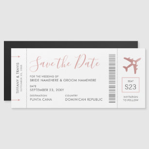 Boarding Pass Ticket Save the Date Magnet Pink