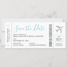 Boarding Pass Ticket Save the Date Silver Plane