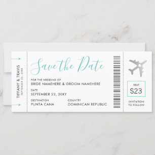 Boarding Pass Ticket Save the Date Silver Plane Announcement