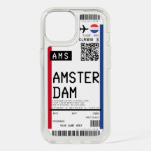 Boarding pass to Amsterdam (AMS) Custom Name case