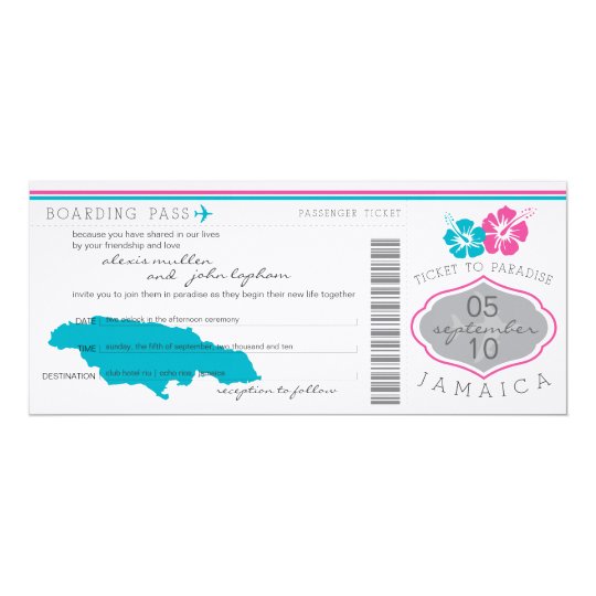Boarding Pass to Jamaica Wedding Invitation