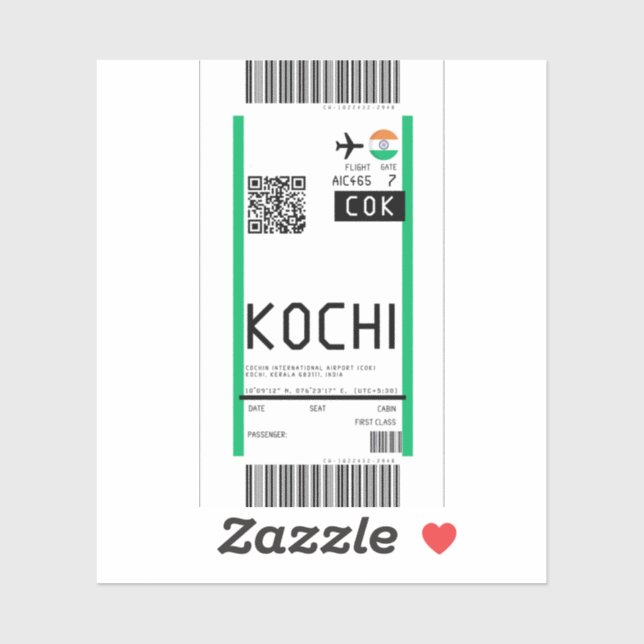 Boarding pass to Kochi Kerala (COK) (Sheet)