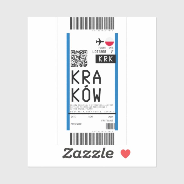 Boarding pass to Krakow (KRK) (Sheet)