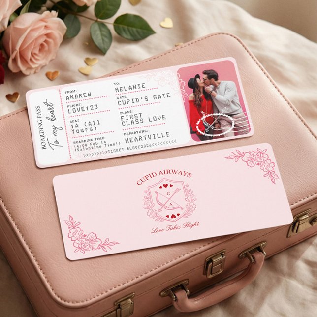 Boarding Pass To Love Plane Ticket Valentine's Day Holiday Card (Boarding Pass To Love Plane Ticket Valentine's Day Holiday Card)