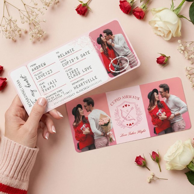 Boarding Pass To Love Plane Ticket Valentine's Day Holiday Card (Boarding Pass To Love Plane Ticket Valentine's Day Holiday Card)