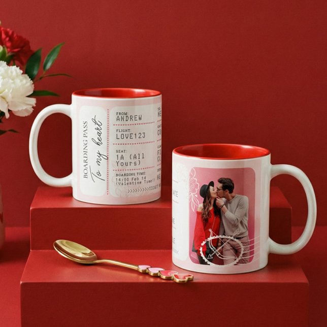 Boarding Pass To Love Plane Ticket Valentine's Day Two-Tone Coffee Mug (Boarding Pass To Love Plane Ticket Valentine's Day Two-Tone Coffee Mug)