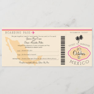 Boarding Pass to Mexico Wedding Invitation