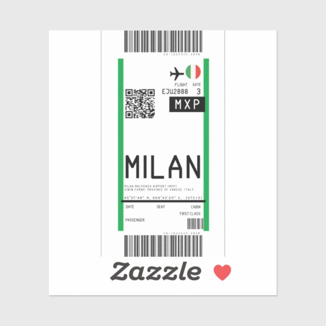 Boarding pass to Milan (MXP) (Sheet)