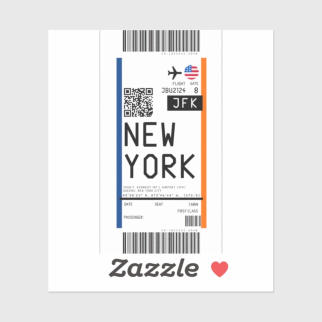Boarding pass to New York (JFK) (Sheet)