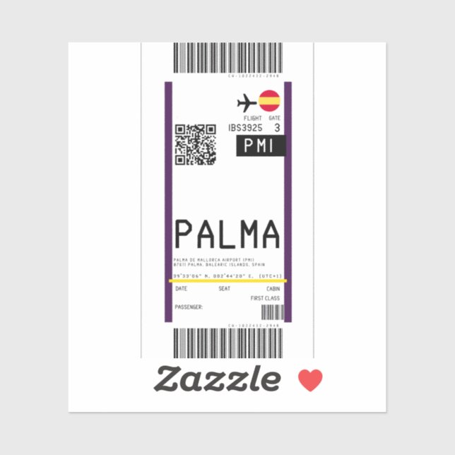 Boarding pass to Palma de Mallorca (PMI) (Sheet)