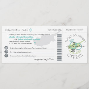Boarding Pass to Paphos Cyprus Wedding Invitation