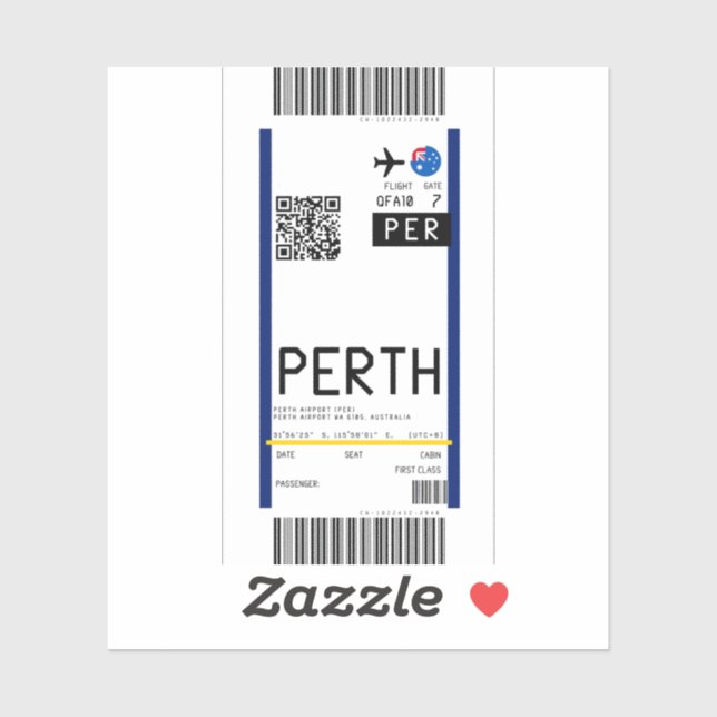 Boarding pass to Perth (PER) (Sheet)