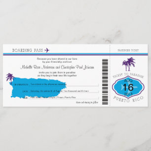 Boarding Pass to Puerto Rico Wedding Invitation