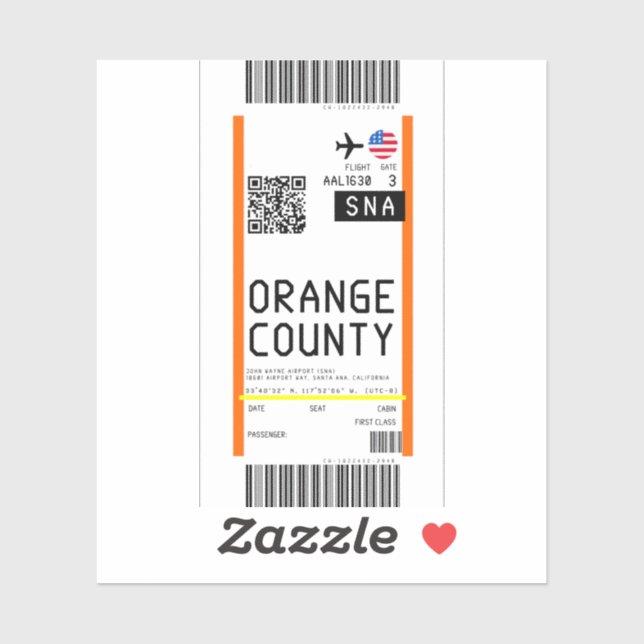 Boarding pass to Santa Ana (SNA) (Sheet)