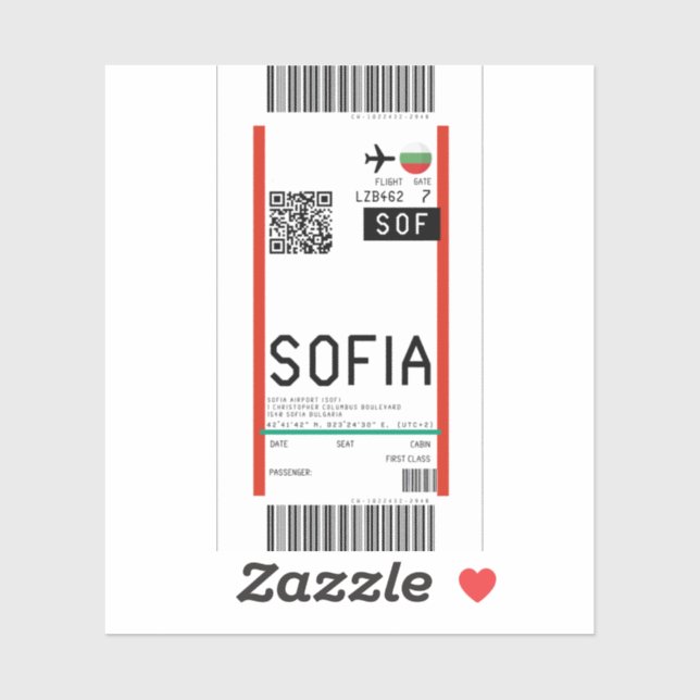 Boarding pass to Sofia (SOF) (Sheet)