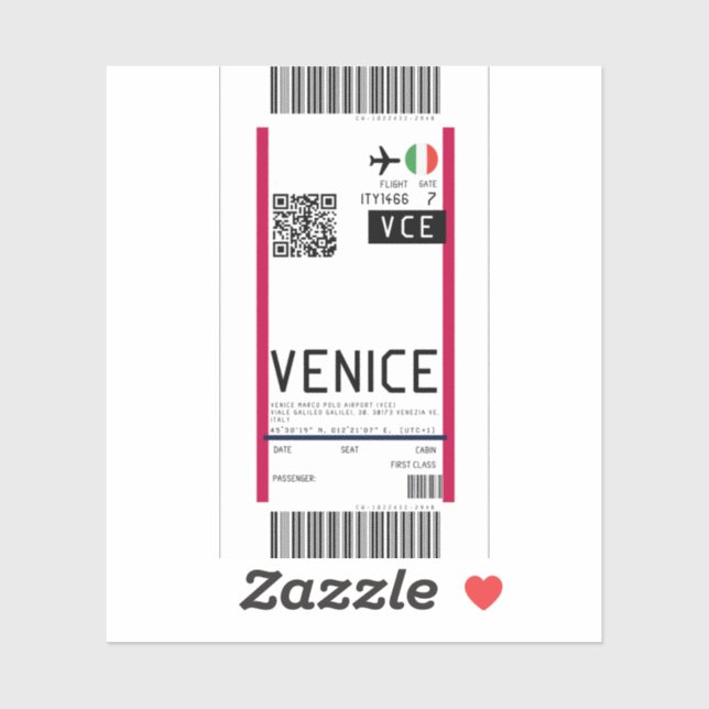 Boarding pass to Venice (VCE) (Sheet)