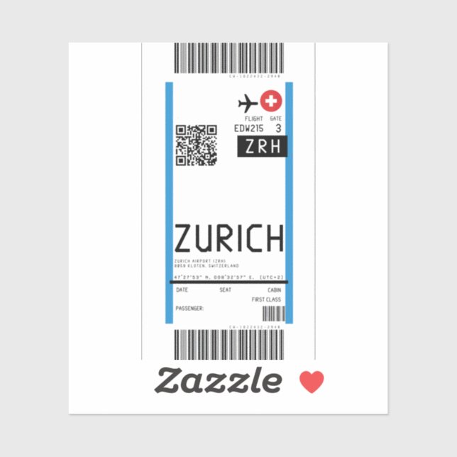 Boarding pass to Zurich (ZRH) (Sheet)