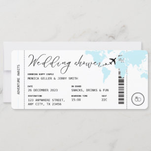 Boarding Pass Travel Blue Wedding Shower Invitation