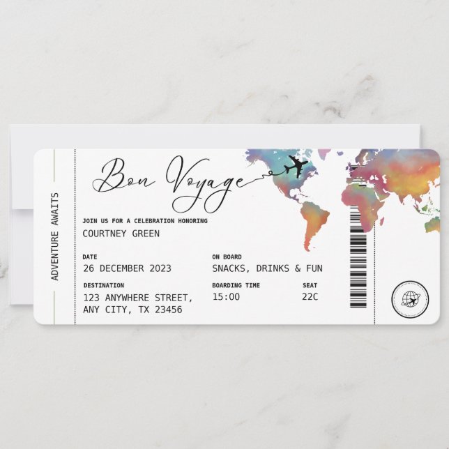 Boarding Pass Travel Bon Voyage Retirement Party Invitation (Front)