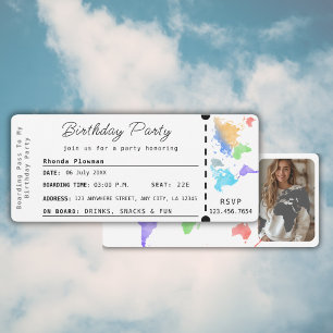 Boarding Pass Travel Lover Birthday Party Photo Invitation