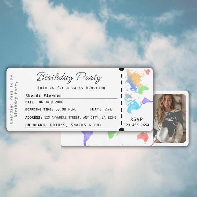 Boarding Pass Travel Lover Birthday Party Photo Invitation (Creator Uploaded)