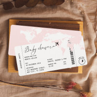 Boarding Pass Travel Modern Pink Girl Baby Shower