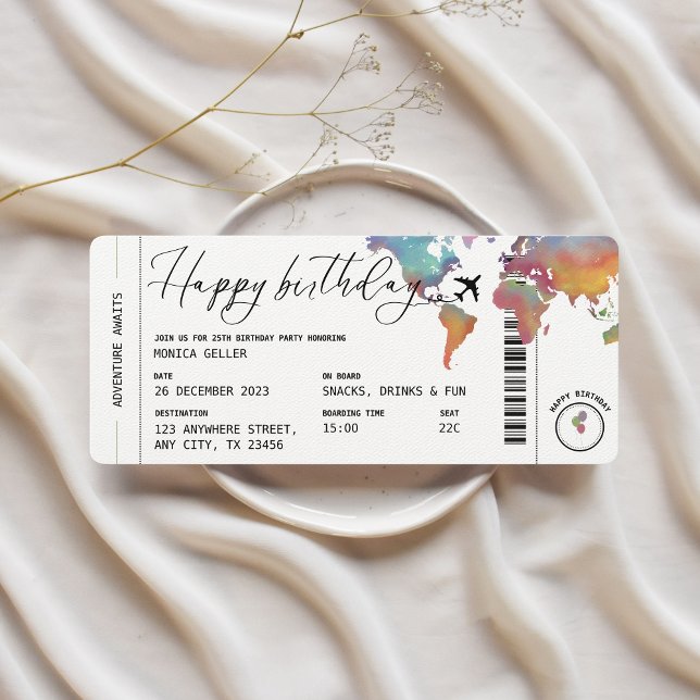 Boarding Pass Travel Themed Adult Birthday Party Invitation (Boarding Pass Birthday Party Invitation)
