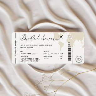 Boarding Pass Travel Themed Bridal Shower Beige Invitation