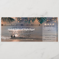 Boarding Pass Tropical Beach Lights Wedding Ticket