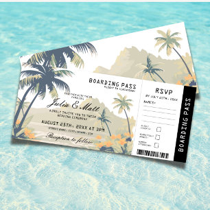 Boarding Pass Tropical Beach Wedding Ticket RSVP  Invitation
