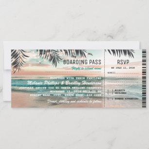 Boarding Pass Tropical Beach Wedding Tickets RSVP Invitation