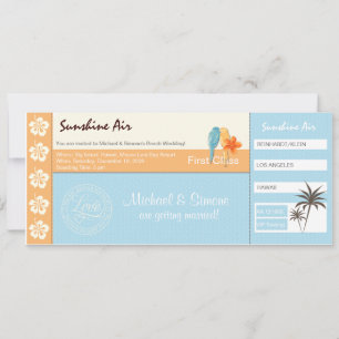 Boarding Pass Wedding Invitation blue orange white