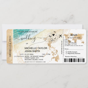Boarding Pass World Map Philippines Beach RSVP Invitation