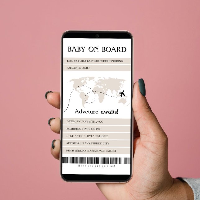 Boarding Pass World Map Travel Baby Shower Holiday Card (boarding pass baby shower invitation baby on board travel world map adventure begins)