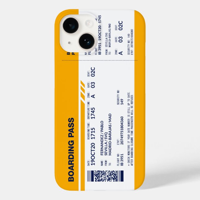 Boarding Pass - Yellow Case-Mate iPhone Case (Back)