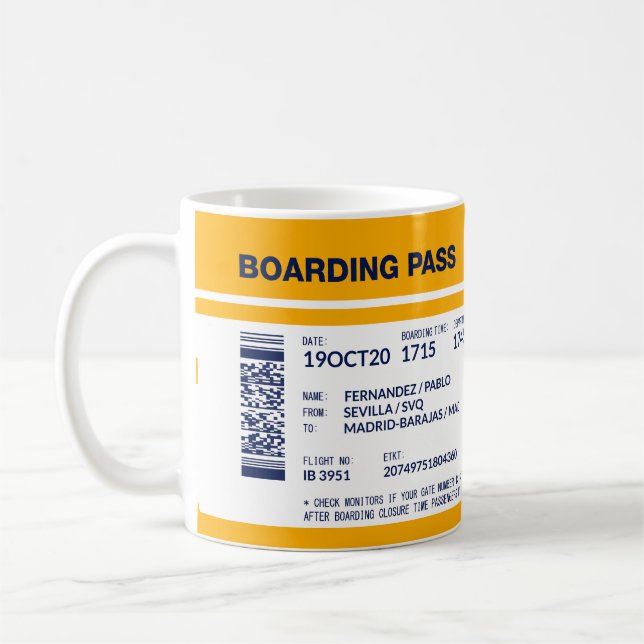 Boarding Pass - Yellow Coffee Mug (Left)