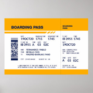 Boarding Pass - Yellow Poster