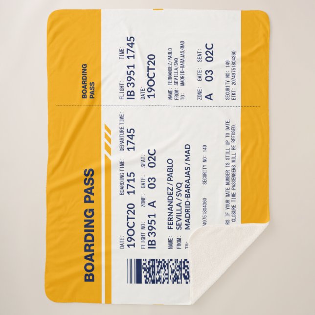 Boarding Pass - Yellow Sherpa Blanket (Front)