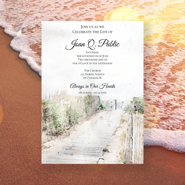 Boardwalk to Beach Watercolor Celebration of Life Invitation (Creator Uploaded)